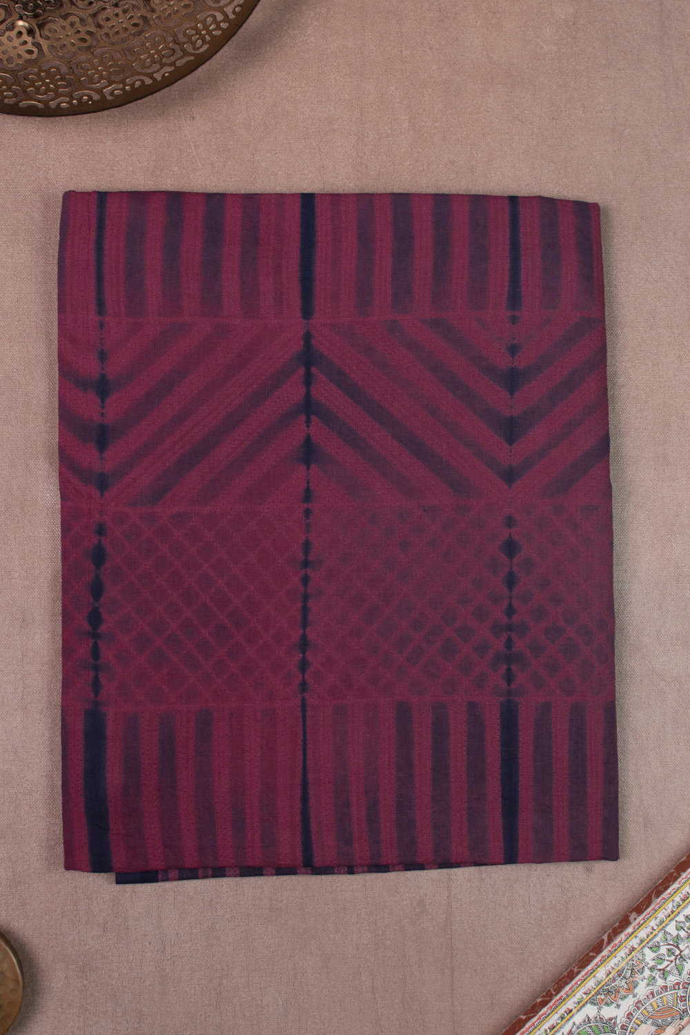 Berry Chevron Grid Shibori Kurta Fabric - Image 2