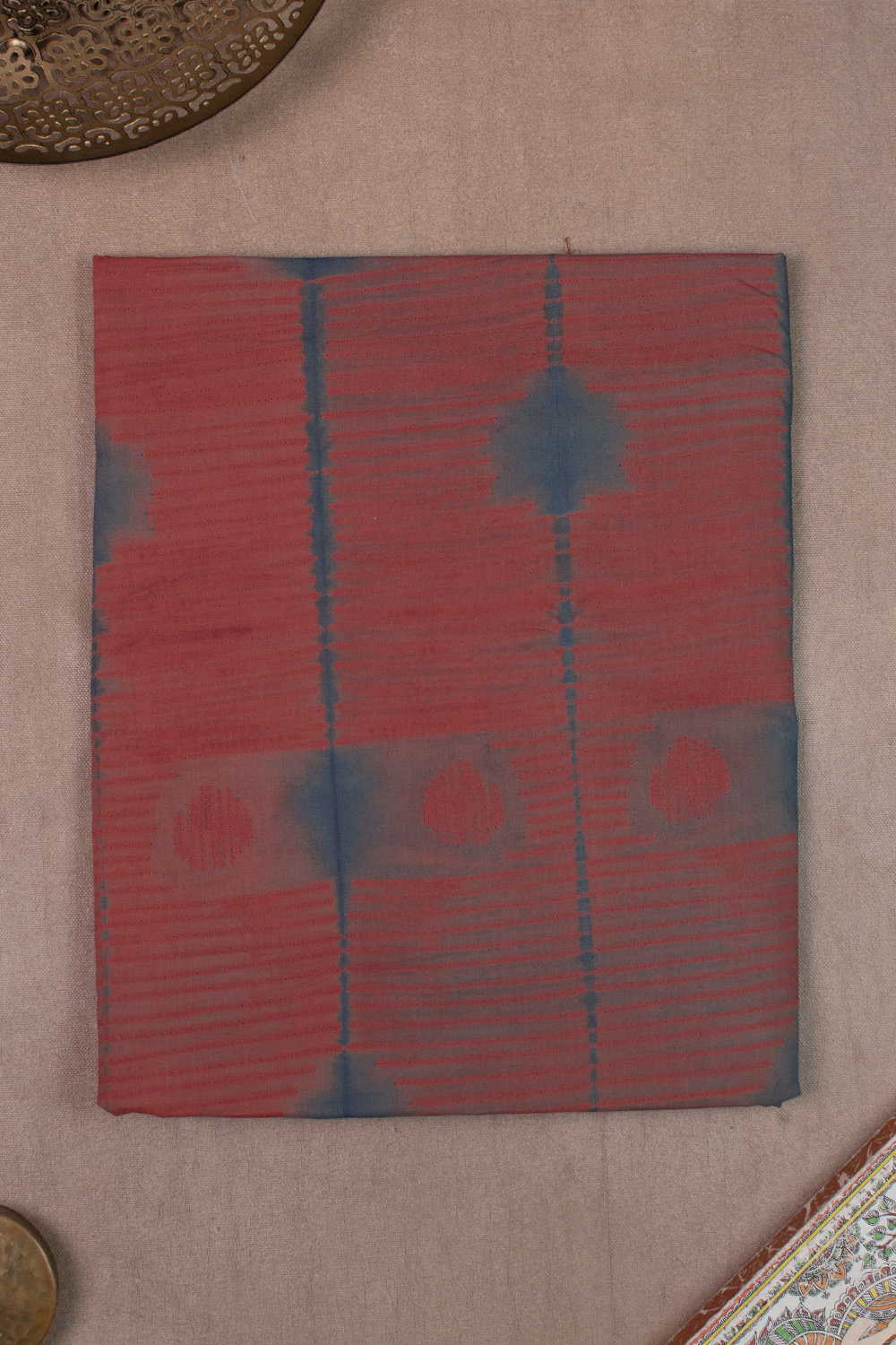 Brick Red Tribal Lines Shibori Kurta Fabric