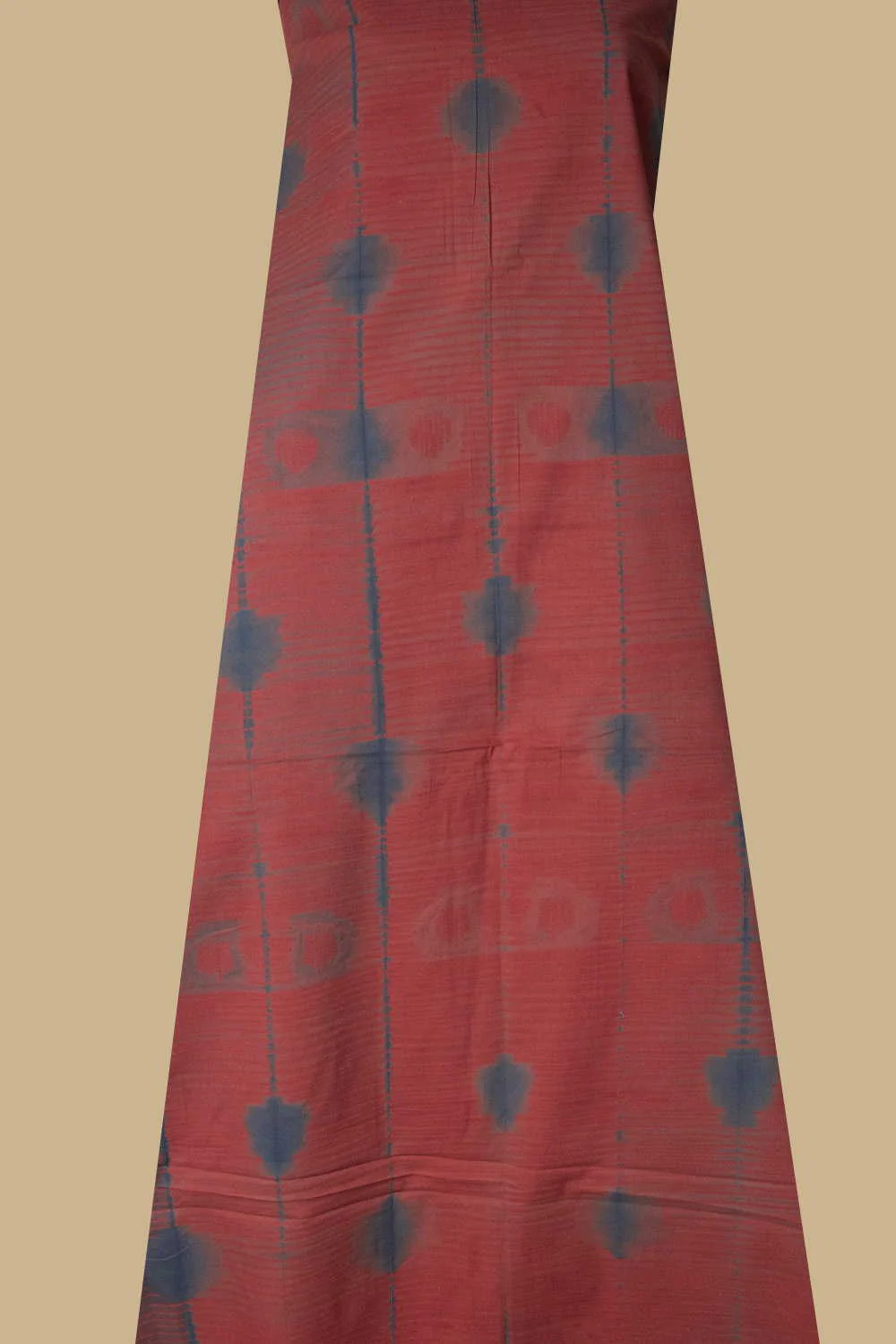 Brick Red Tribal Lines Shibori Kurta Fabric - Image 2