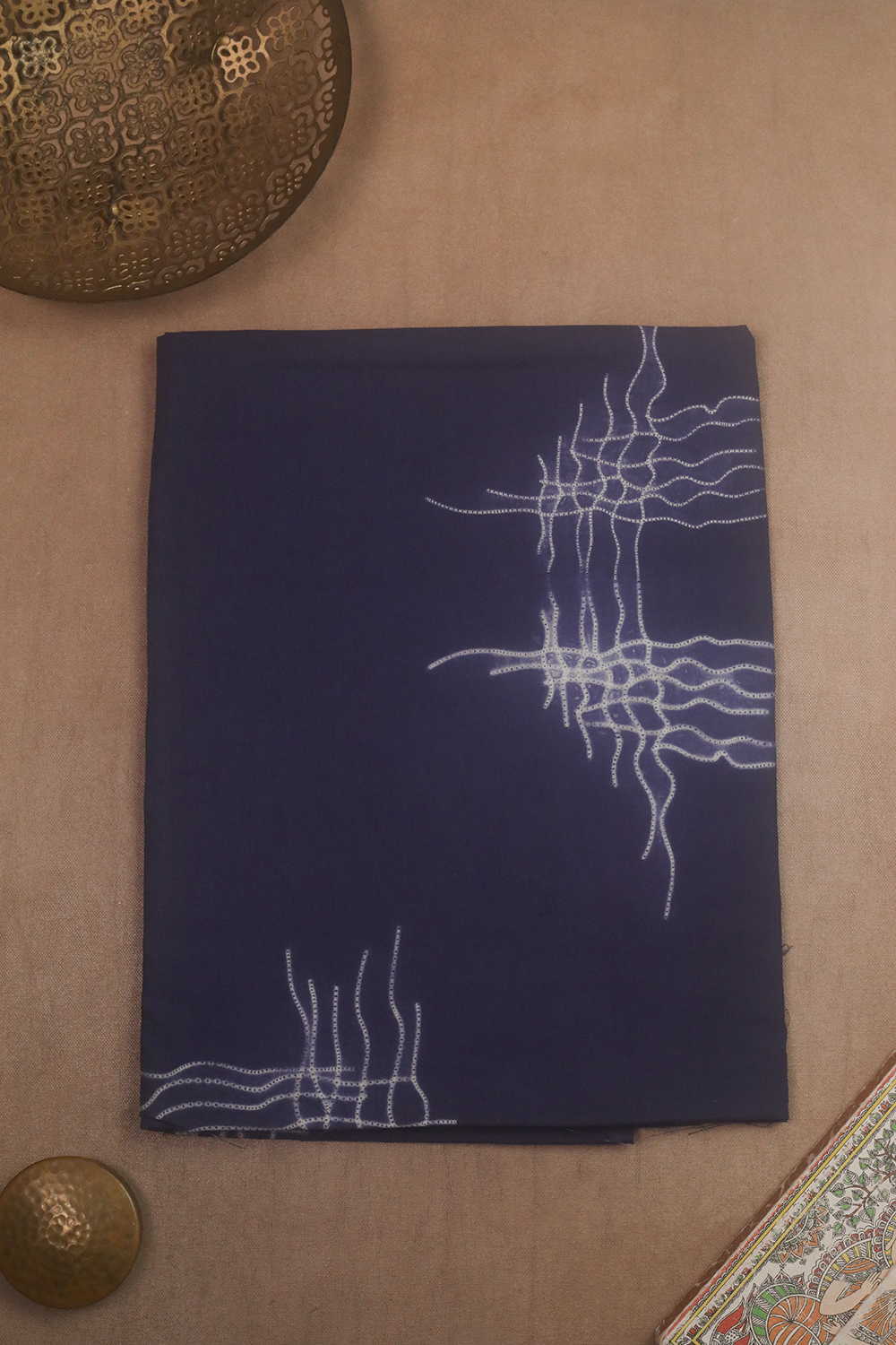 Purple Blue Random Threads Shibori Kurta Fabric