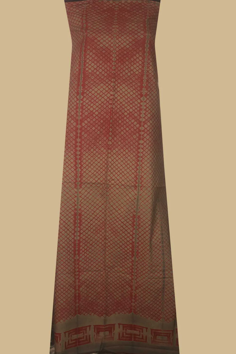 Brown with rust red - Shibori Kurta Fabric