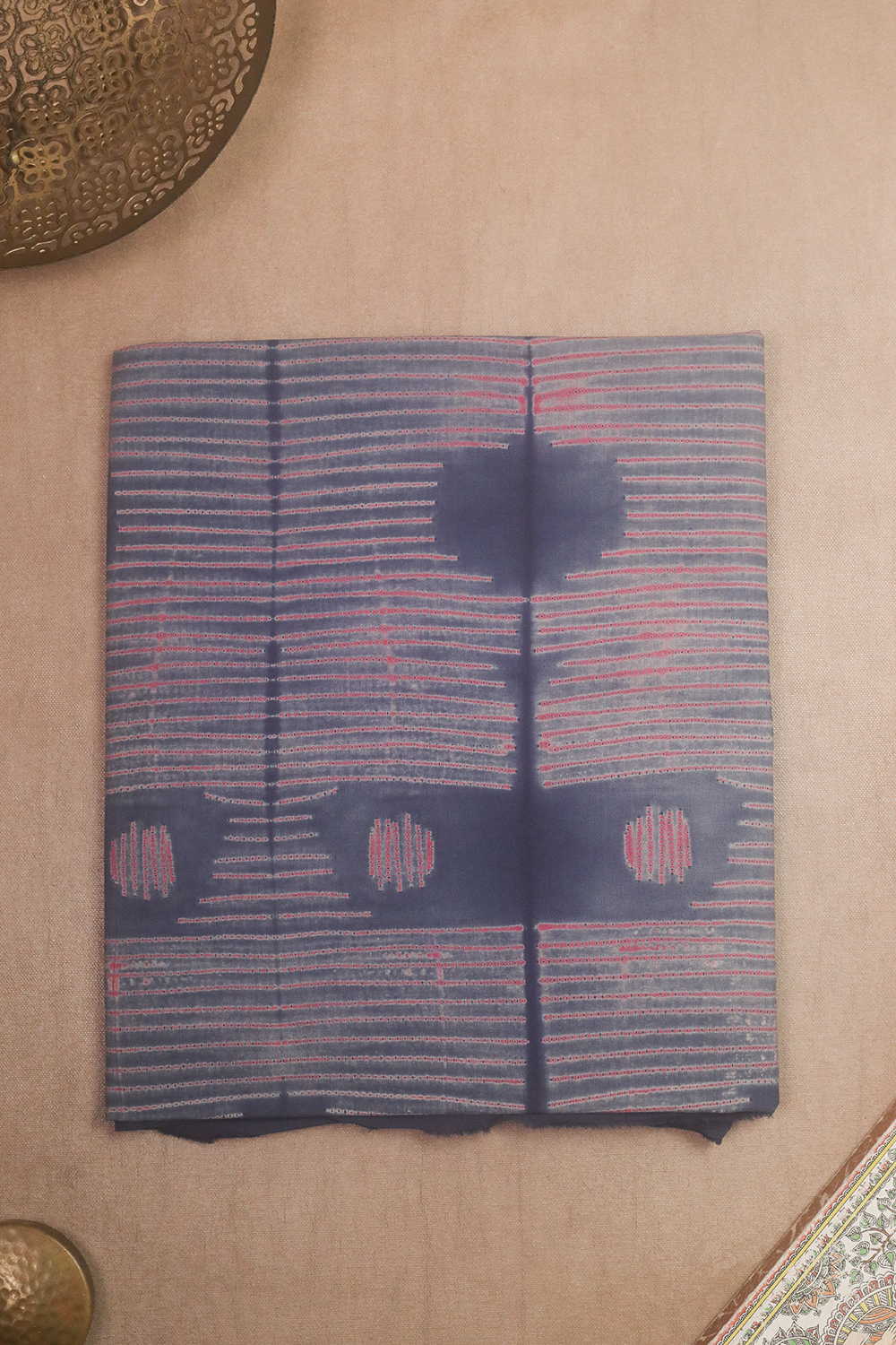 Faded Blue with pink - Shibori Kurta Fabric