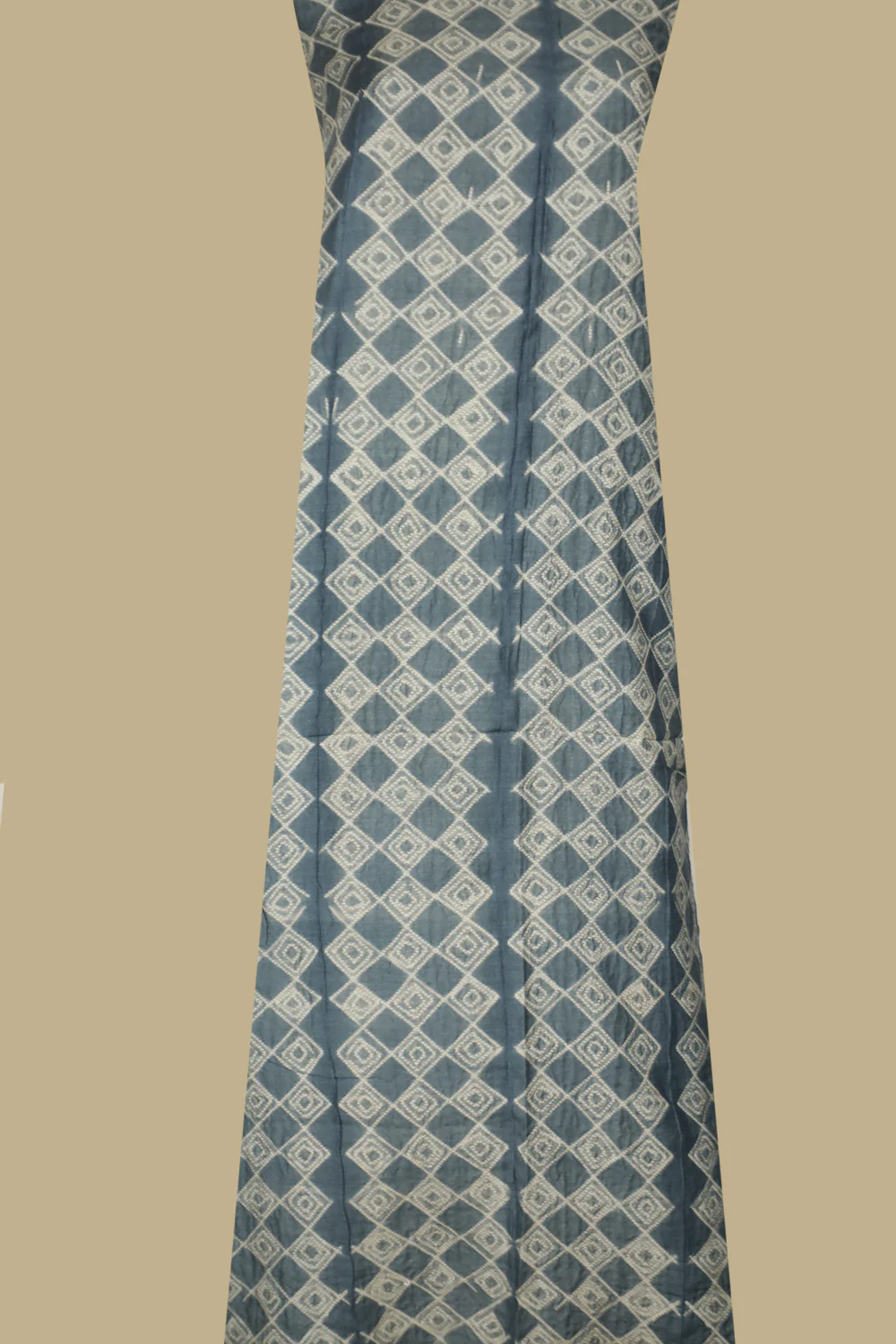 Patterned Greyish Blue Munga Tussar Shibori Kurta - 2.8m - Image 3