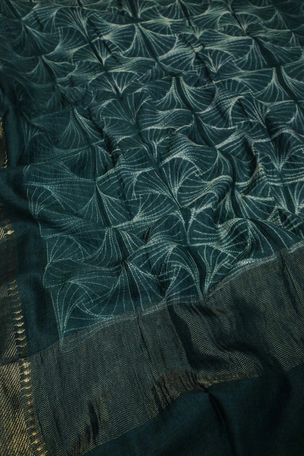 Patterned on Dark Green Shibori Tussar Dupatta - Image 3