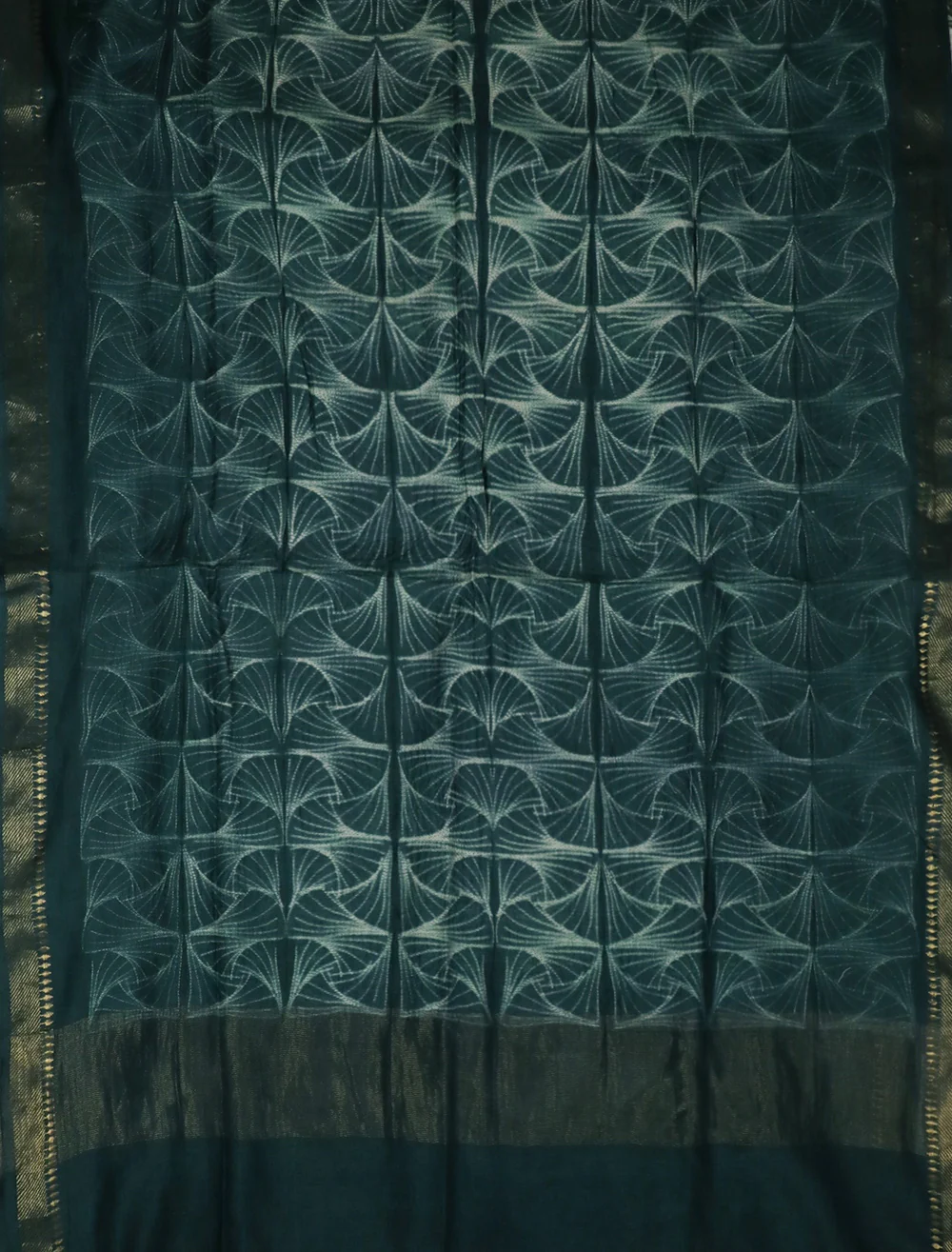 Patterned on Dark Green Shibori Tussar Dupatta - Image 4