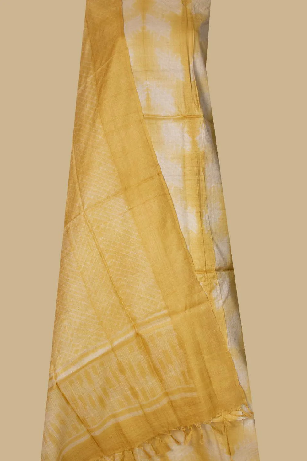 Yellow Shade Shibori Tussar Top & Dupattas