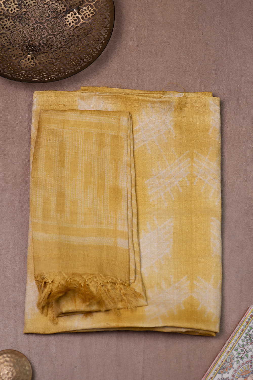 Yellow Shade Shibori Tussar Top & Dupattas - Image 2