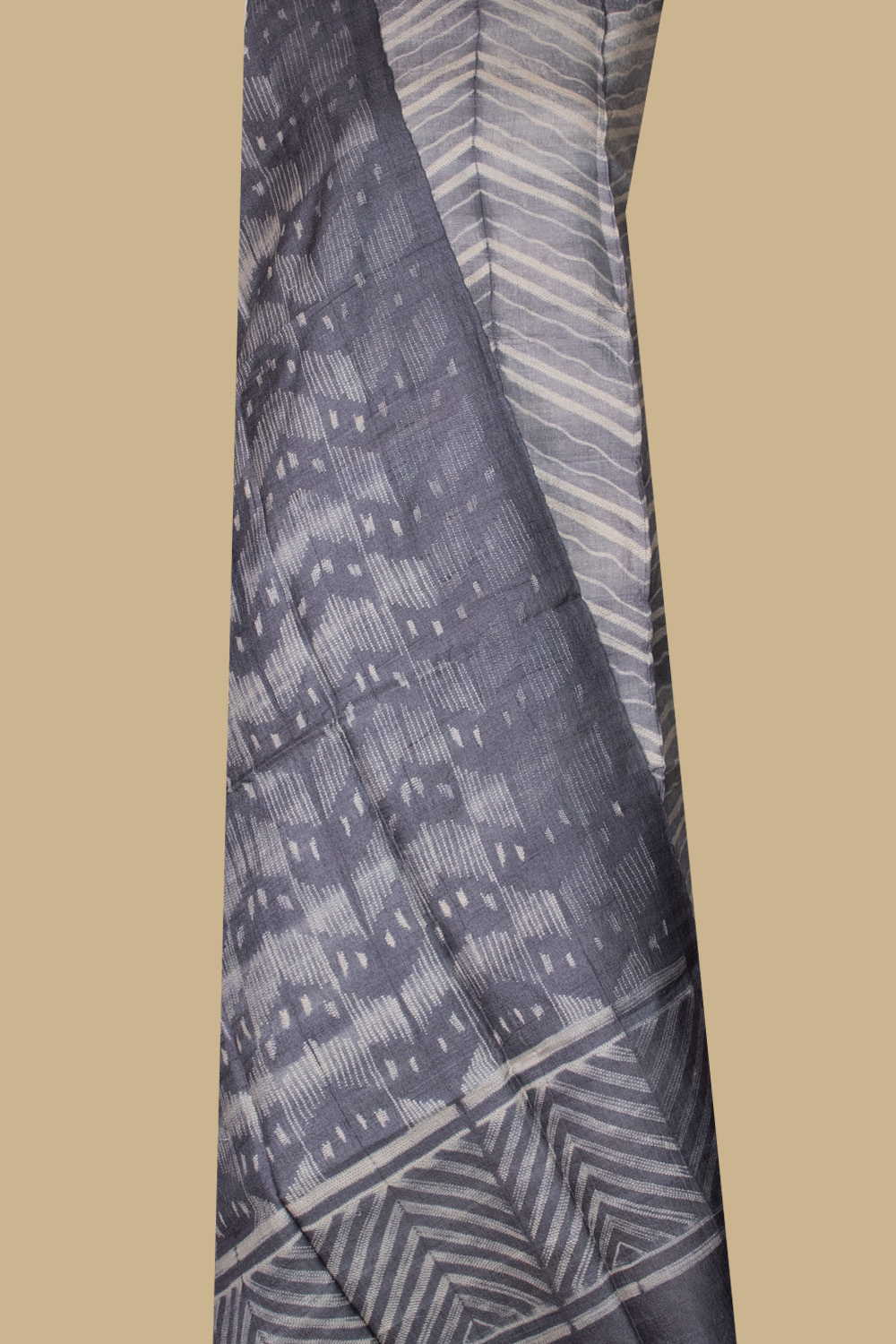 Creamy Grey Shibori Tussar Top & Dupattas - Image 2