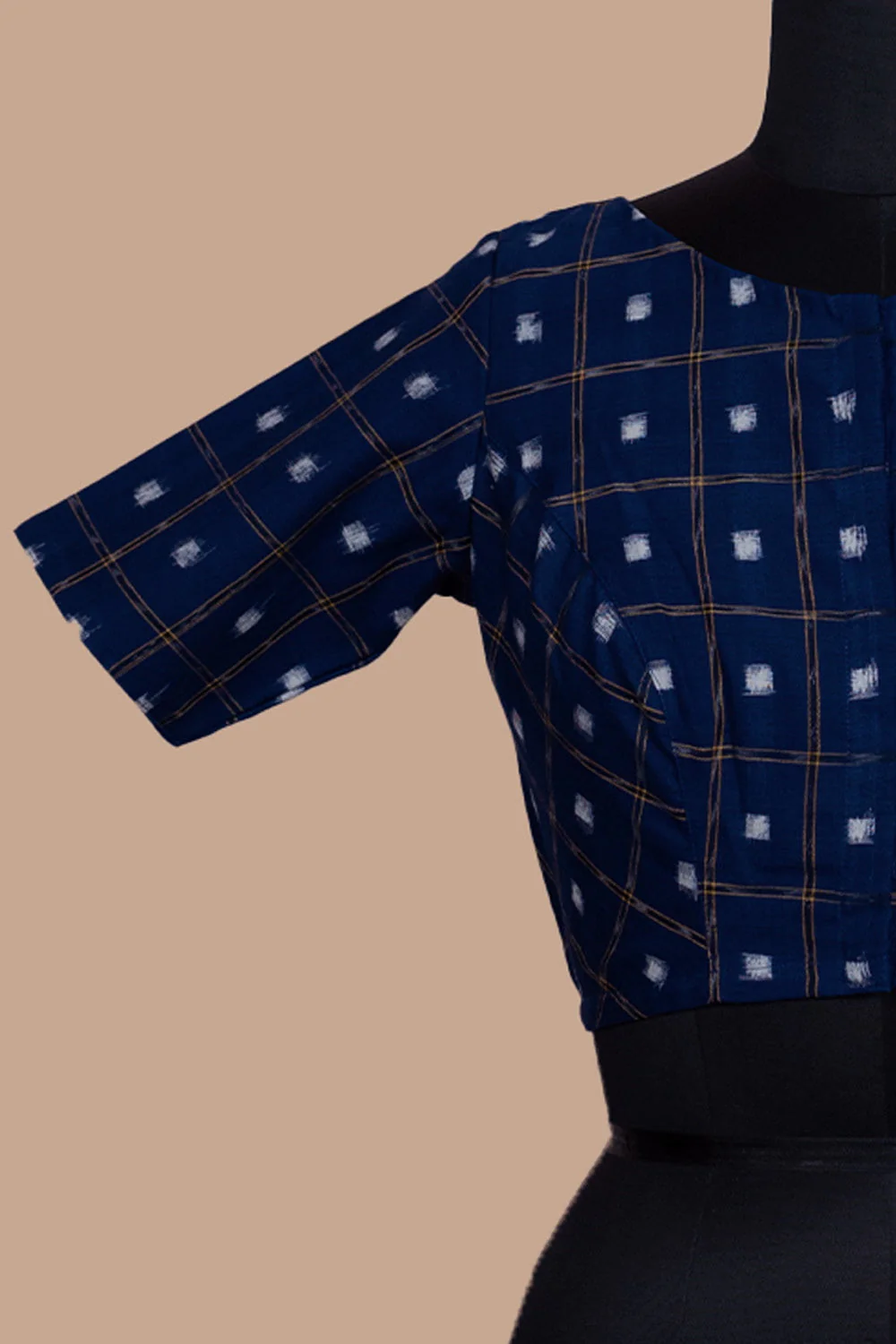 Dark Blue Double Ikat Cotton Stitched Blouse-34,36,38,40,42 - Image 4