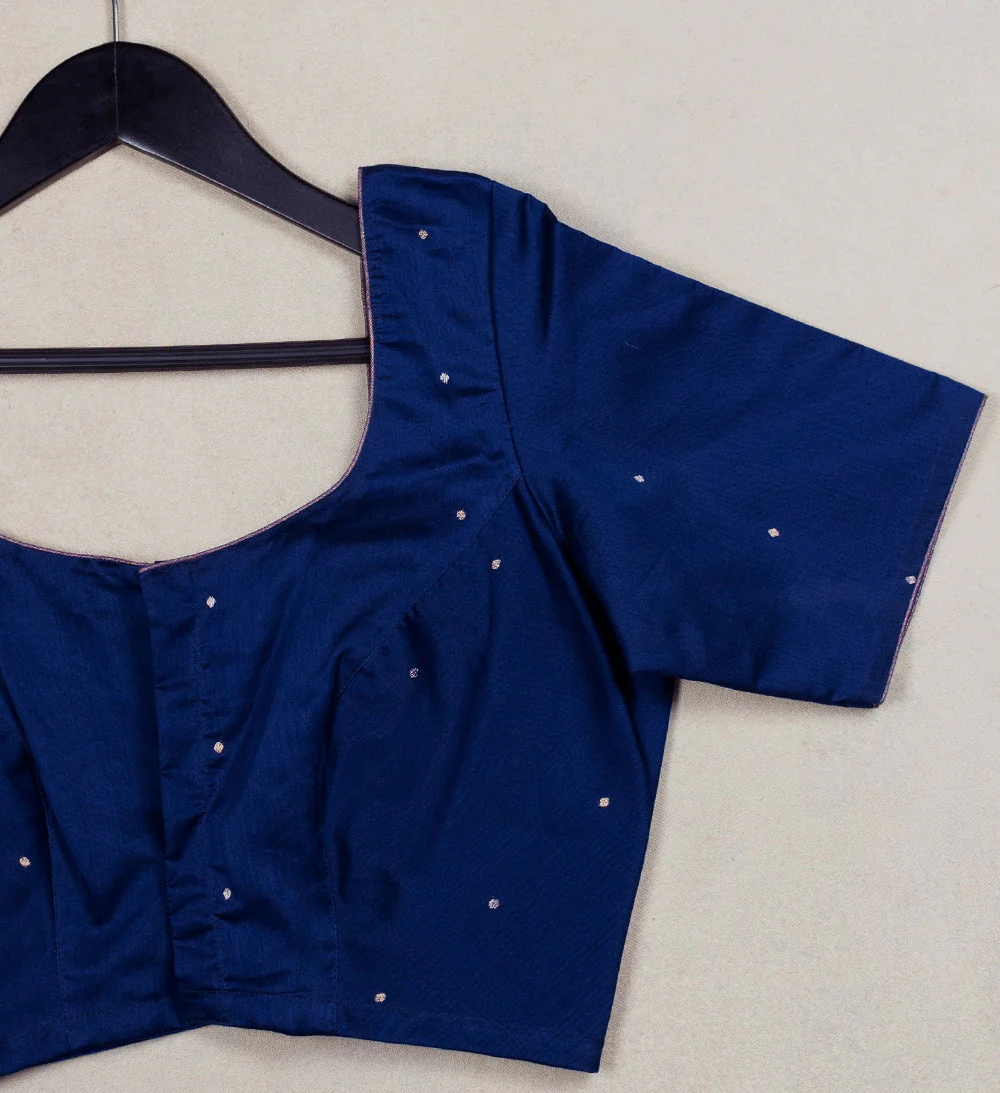 Royal Blue Handwoven Chanderi Stitched Blouse - 32,34,36,38,40,42