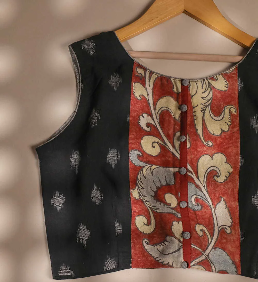 Ikat Kalamkari Sleeveless Stitched Blouse - 32,34,36,38,40,42,44