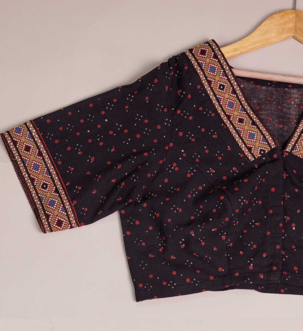 Black Ajrak Kutch Embroidered Stitched Blouse 36,38,40,42