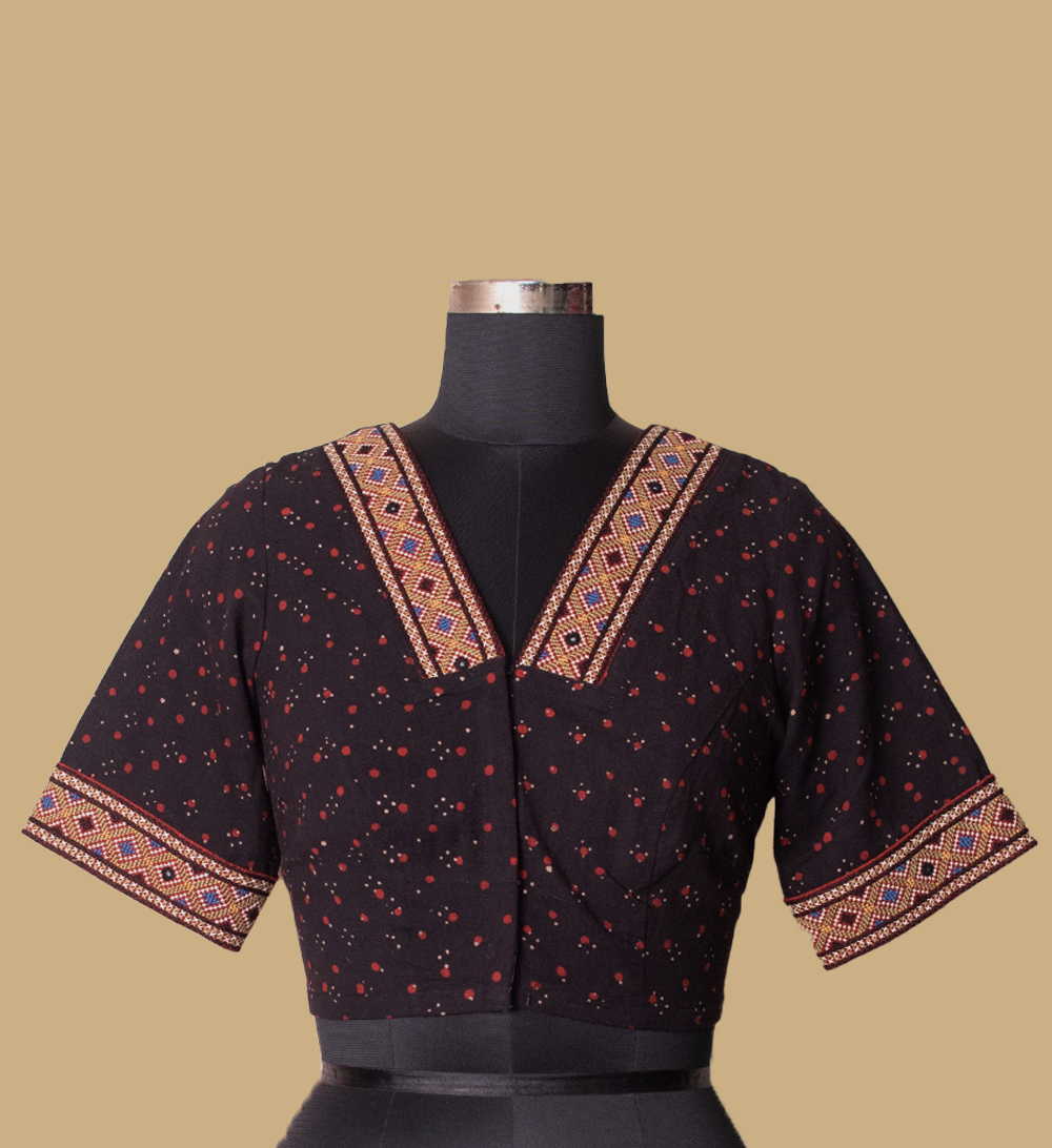 Black Ajrak Kutch Embroidered Stitched Blouse 36,38,40,42 - Image 3