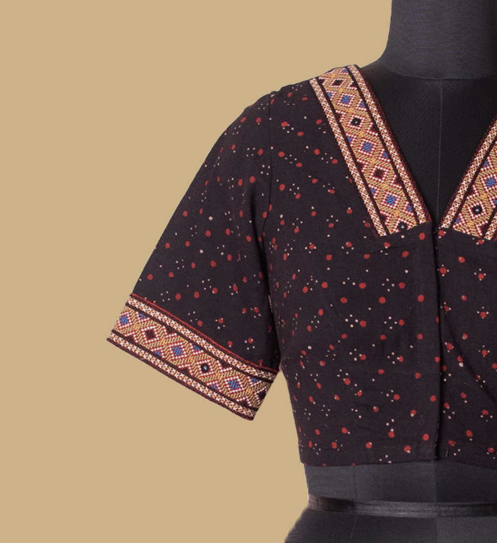 Black Ajrak Kutch Embroidered Stitched Blouse 36,38,40,42 - Image 5