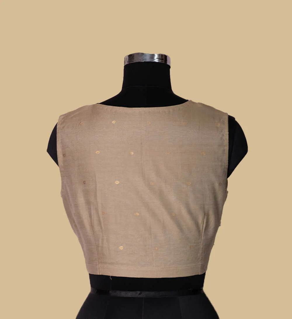Beige Chanderi Silk Cotton Sleeveless Stitched Blouse 34,36,38,40,42 - Image 4