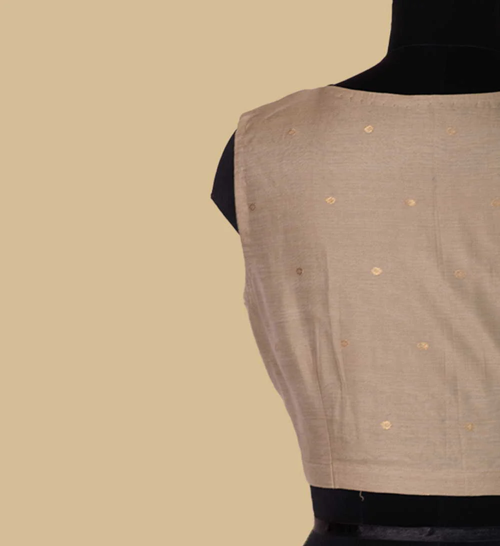 Beige Chanderi Silk Cotton Sleeveless Stitched Blouse 34,36,38,40,42 - Image 6