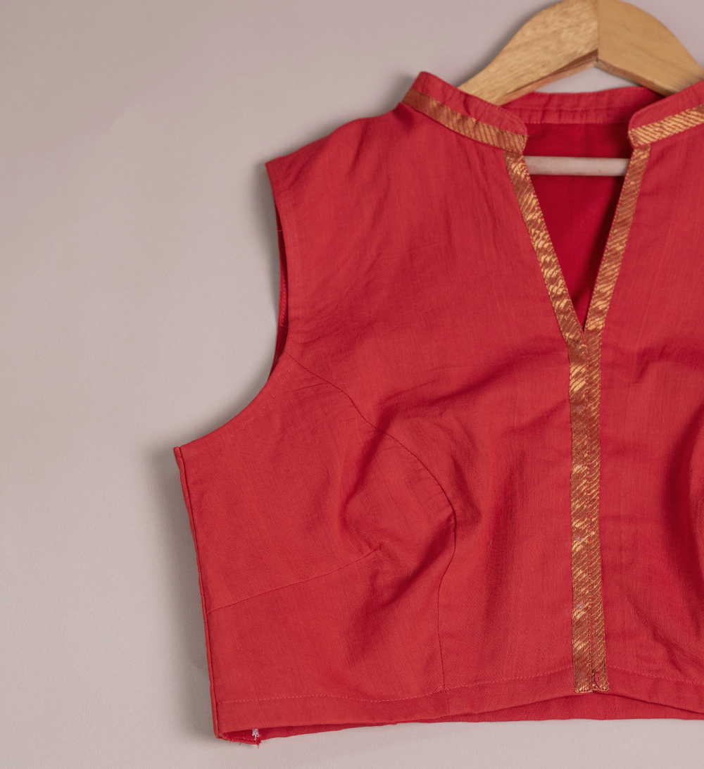 Red Mangalgiri Sleeveless Stitched Blouse 34,36,38,40,42