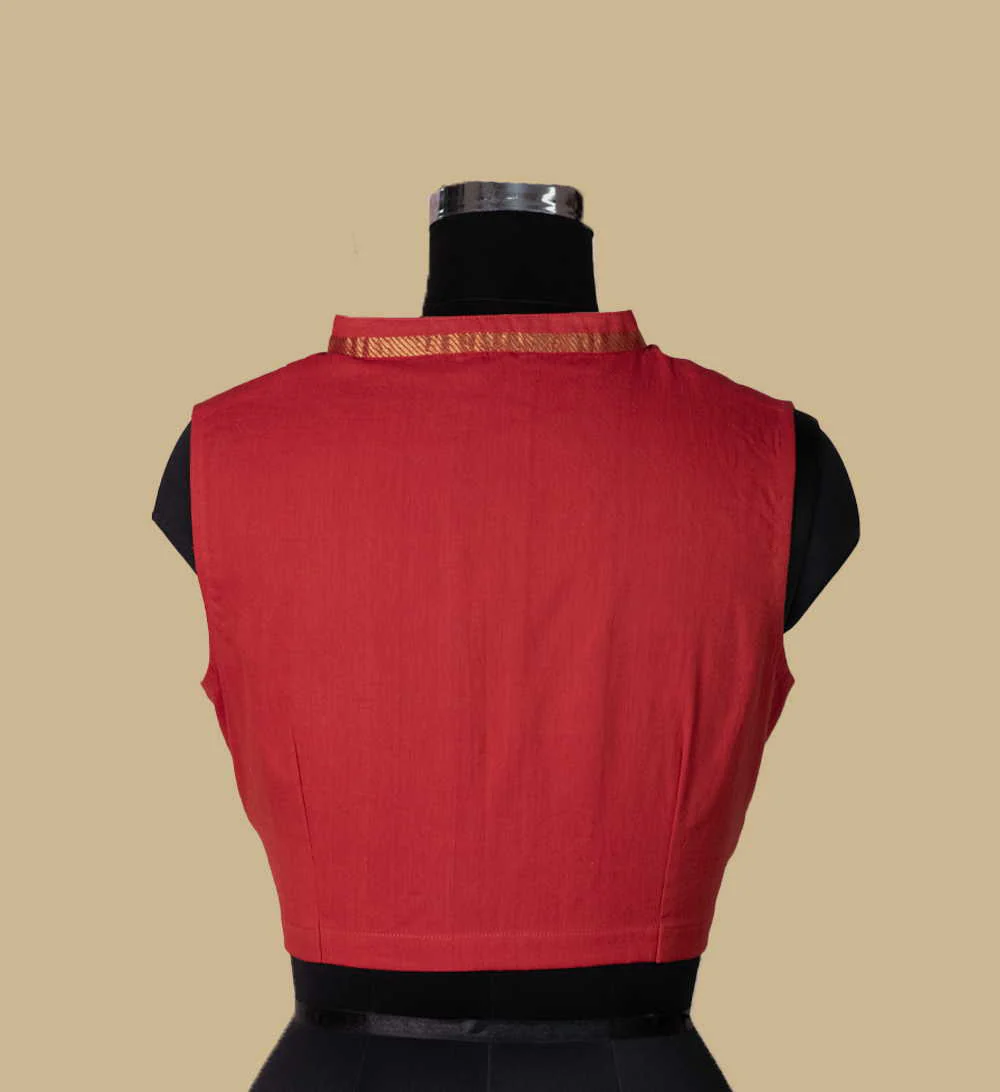 Red Mangalgiri Sleeveless Stitched Blouse 34,36,38,40,42 - Image 3