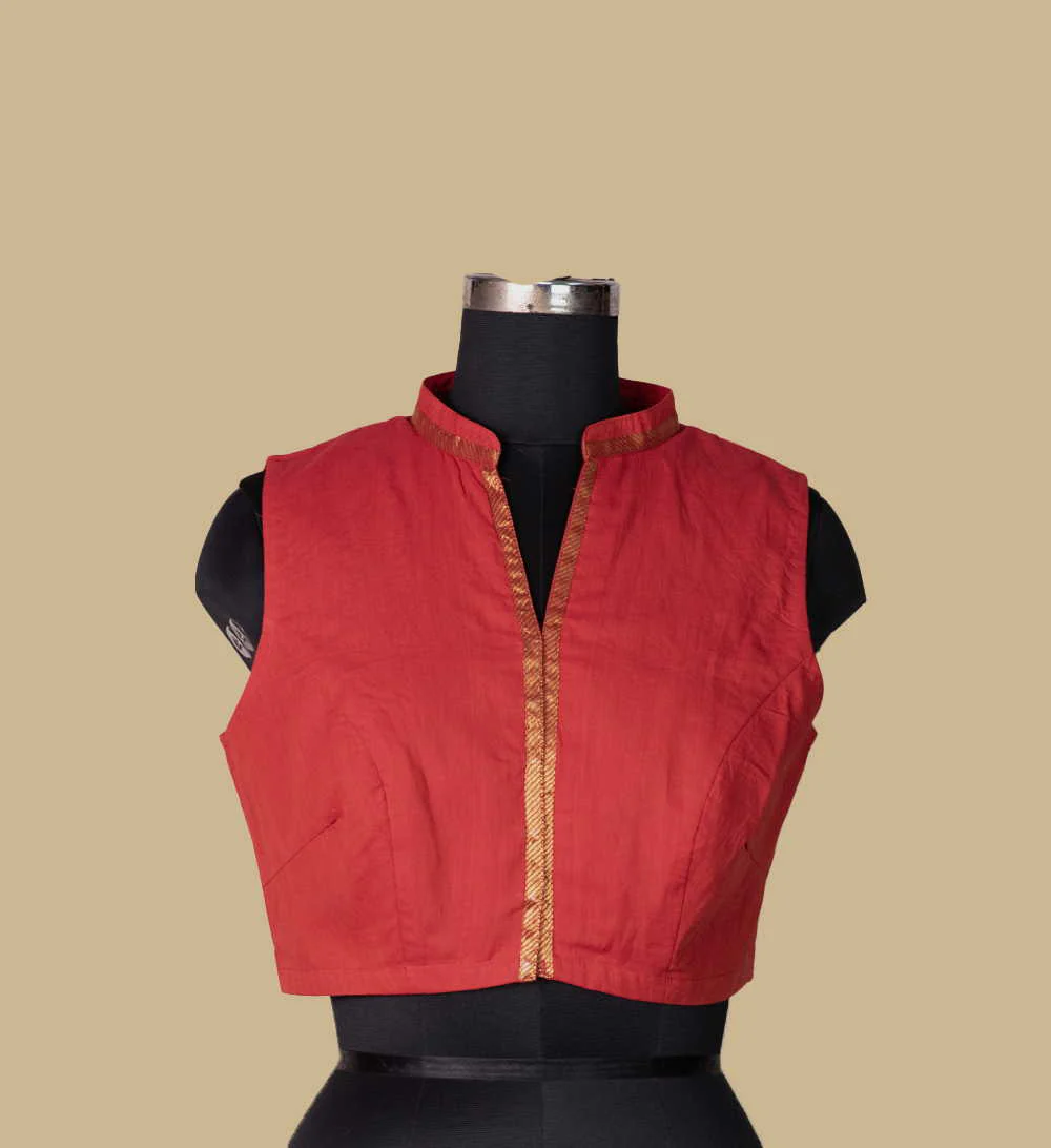 Red Mangalgiri Sleeveless Stitched Blouse 34,36,38,40,42 - Image 4