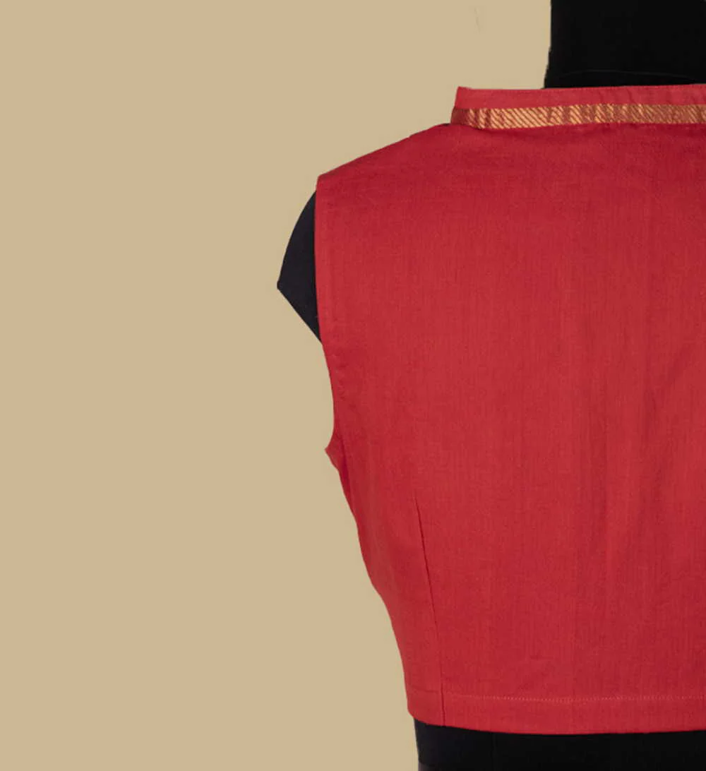 Red Mangalgiri Sleeveless Stitched Blouse 34,36,38,40,42 - Image 5