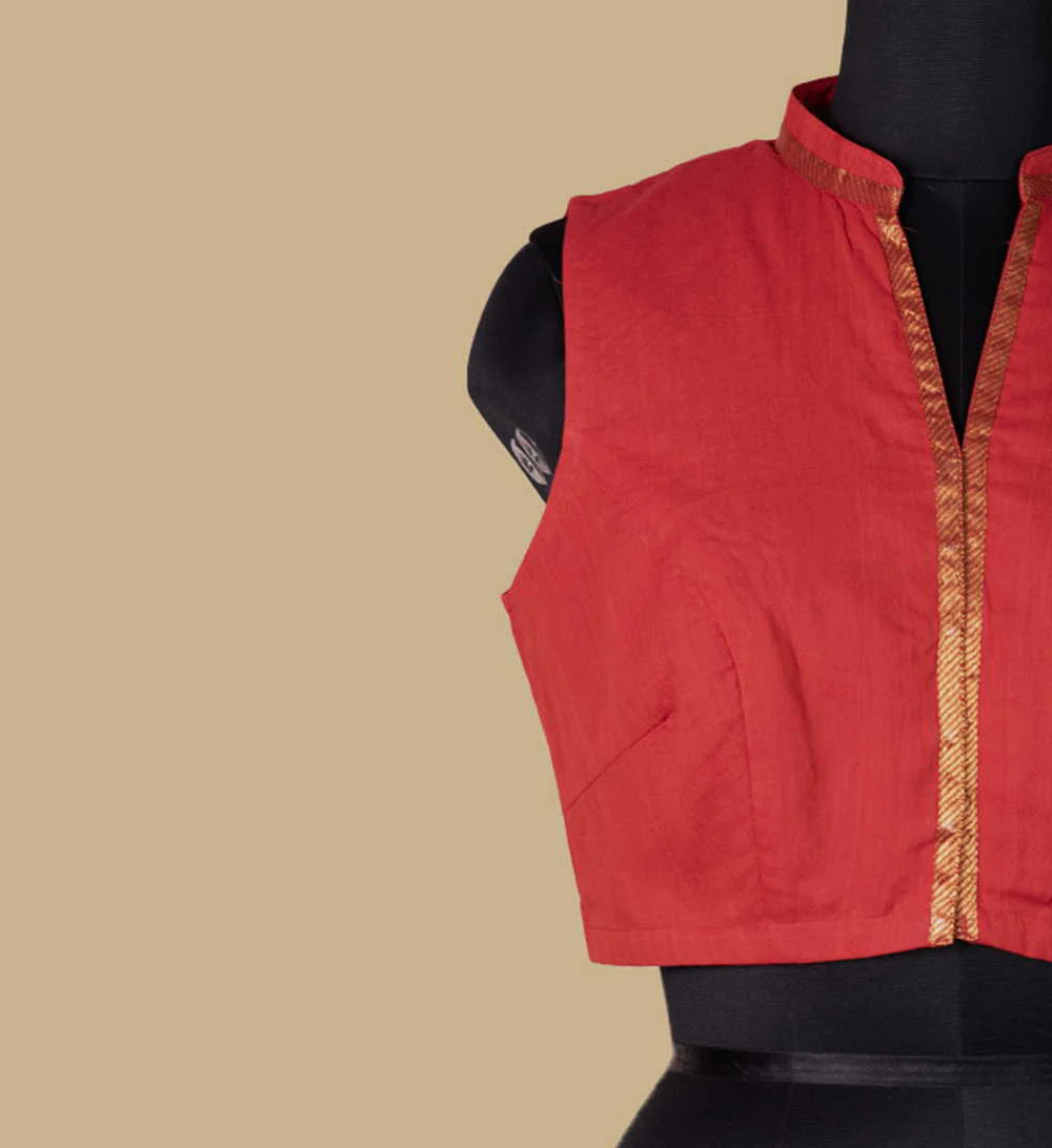 Red Mangalgiri Sleeveless Stitched Blouse 34,36,38,40,42 - Image 6