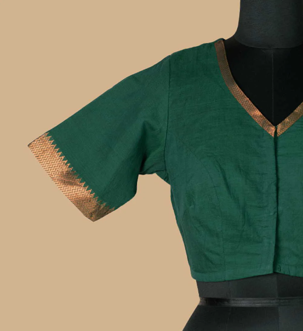 Bottle Green Mangalgiri Stitched Blouse 32,34,36,38,40,42 - Image 4