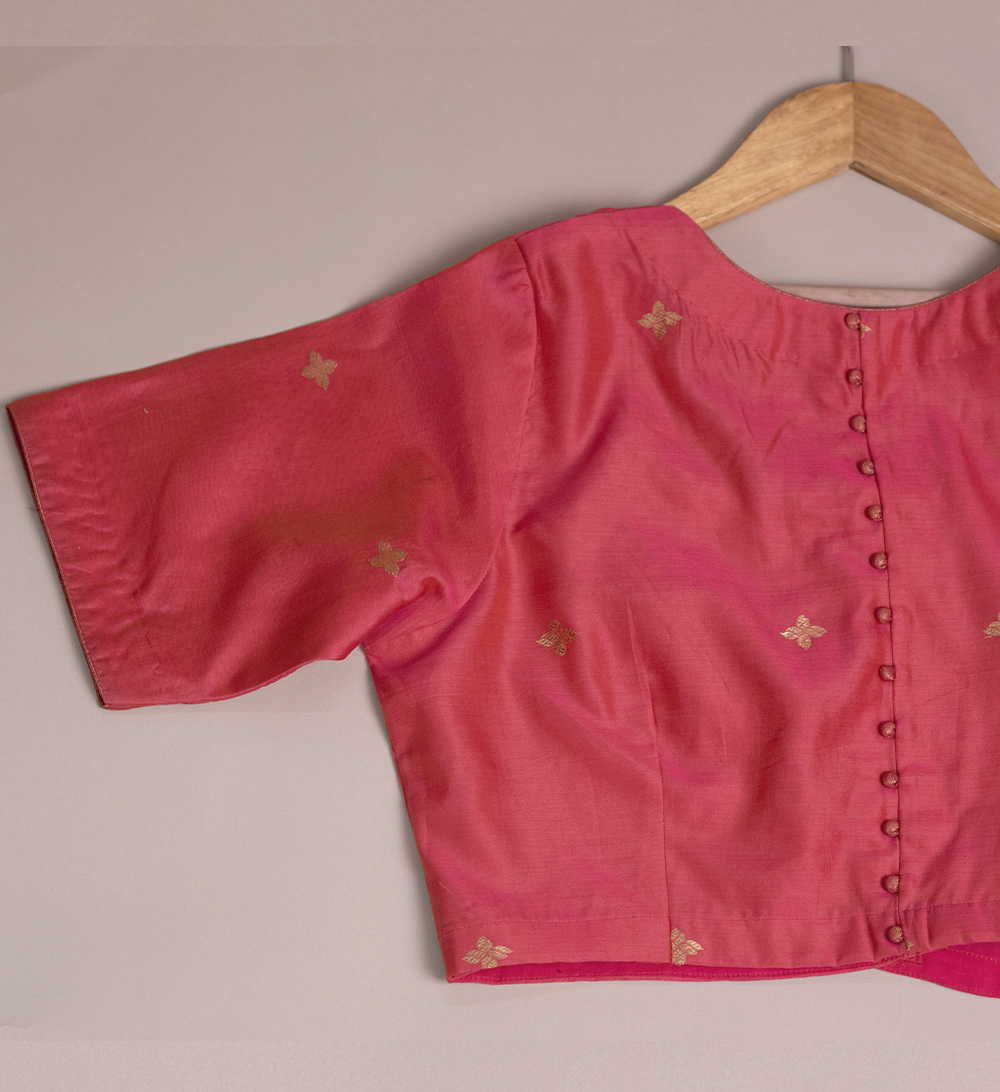 Peach Chanderi Silk Cotton Stitched Blouse 32,34,36,38,40,42