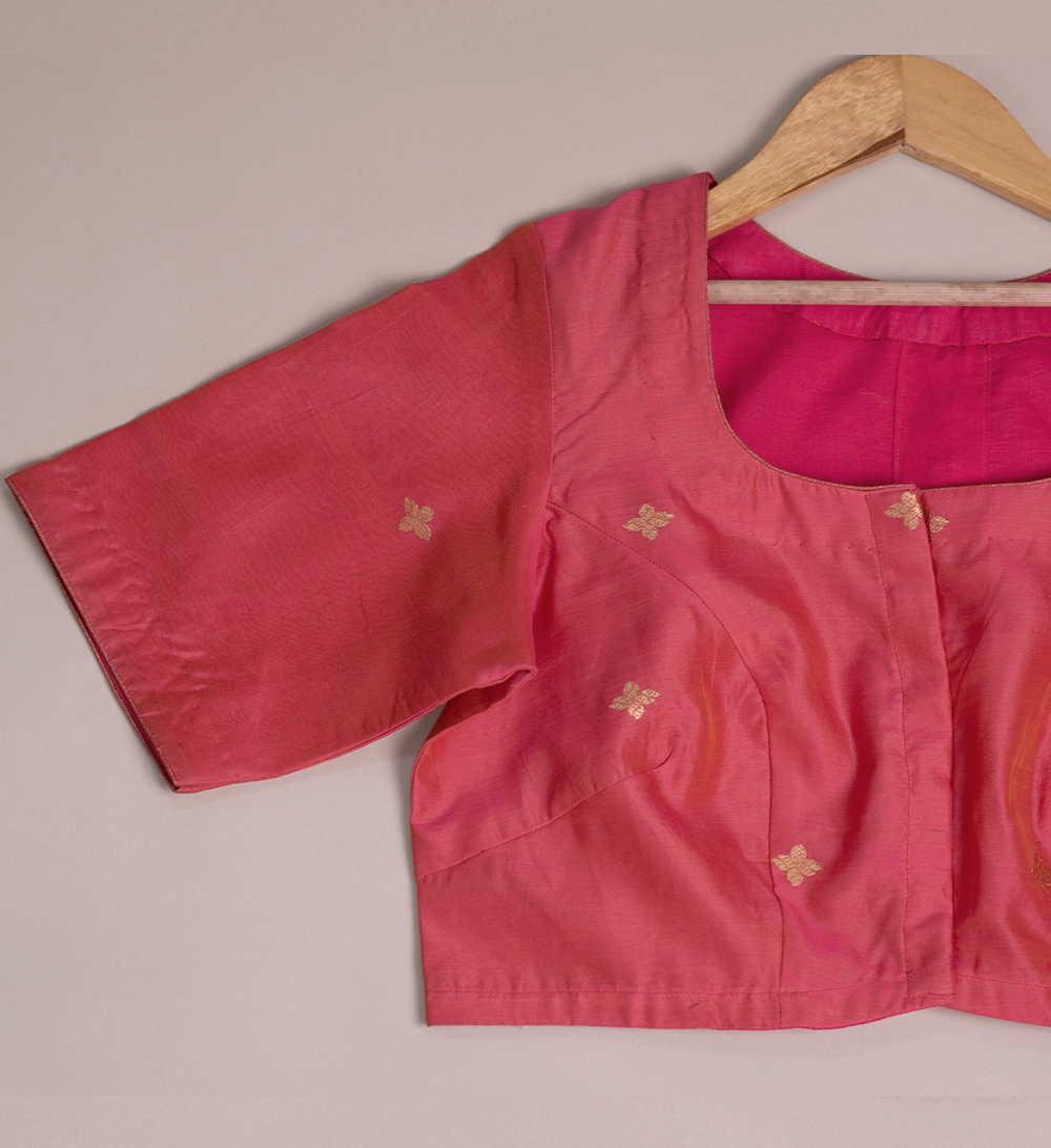 Peach Chanderi Silk Cotton Stitched Blouse 32,34,36,38,40,42 - Image 2