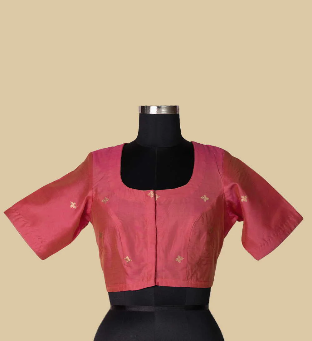 Peach Chanderi Silk Cotton Stitched Blouse 32,34,36,38,40,42 - Image 3
