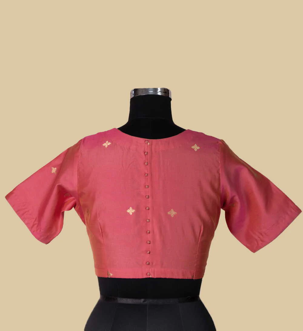 Peach Chanderi Silk Cotton Stitched Blouse 32,34,36,38,40,42 - Image 4