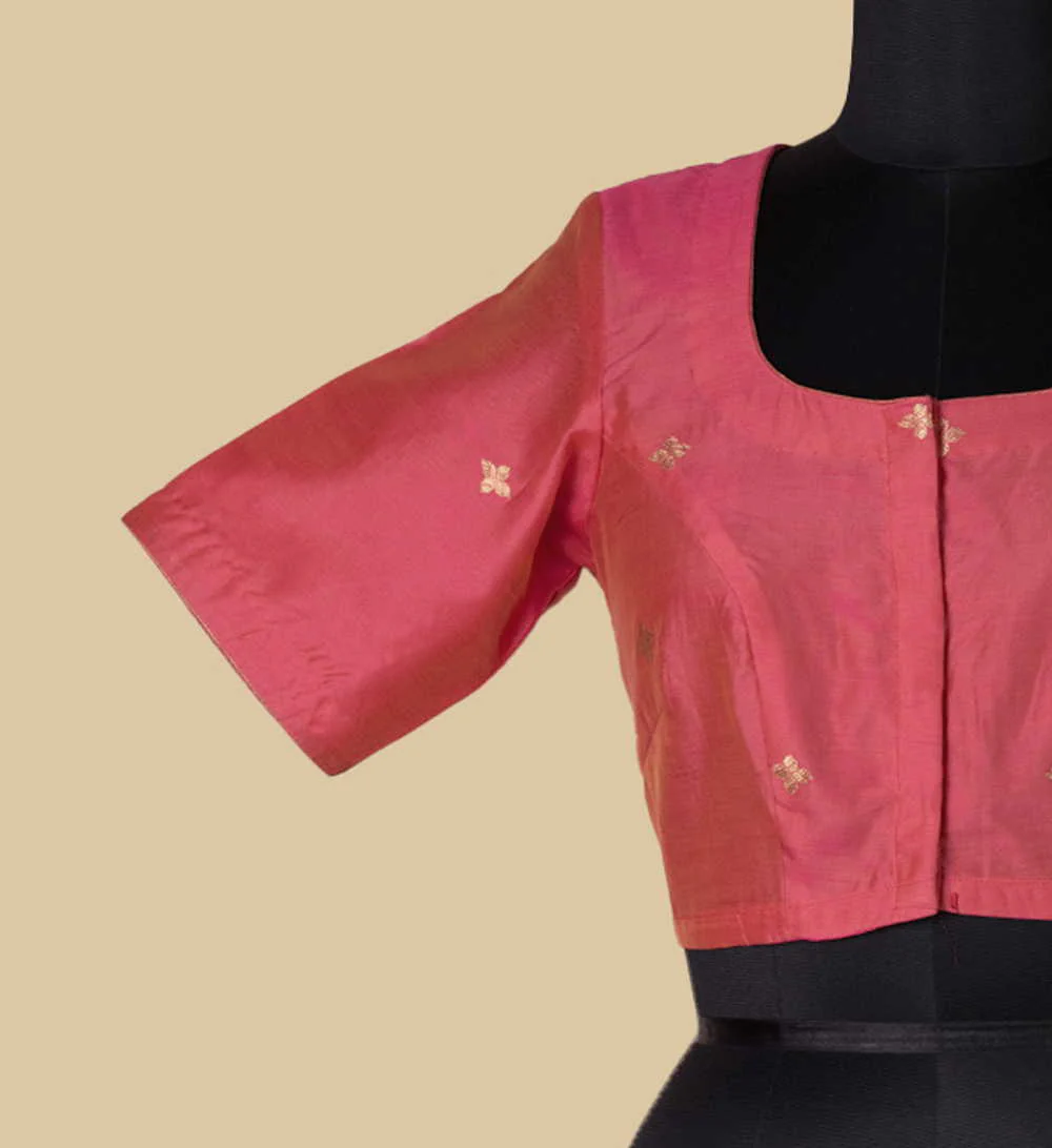 Peach Chanderi Silk Cotton Stitched Blouse 32,34,36,38,40,42 - Image 5