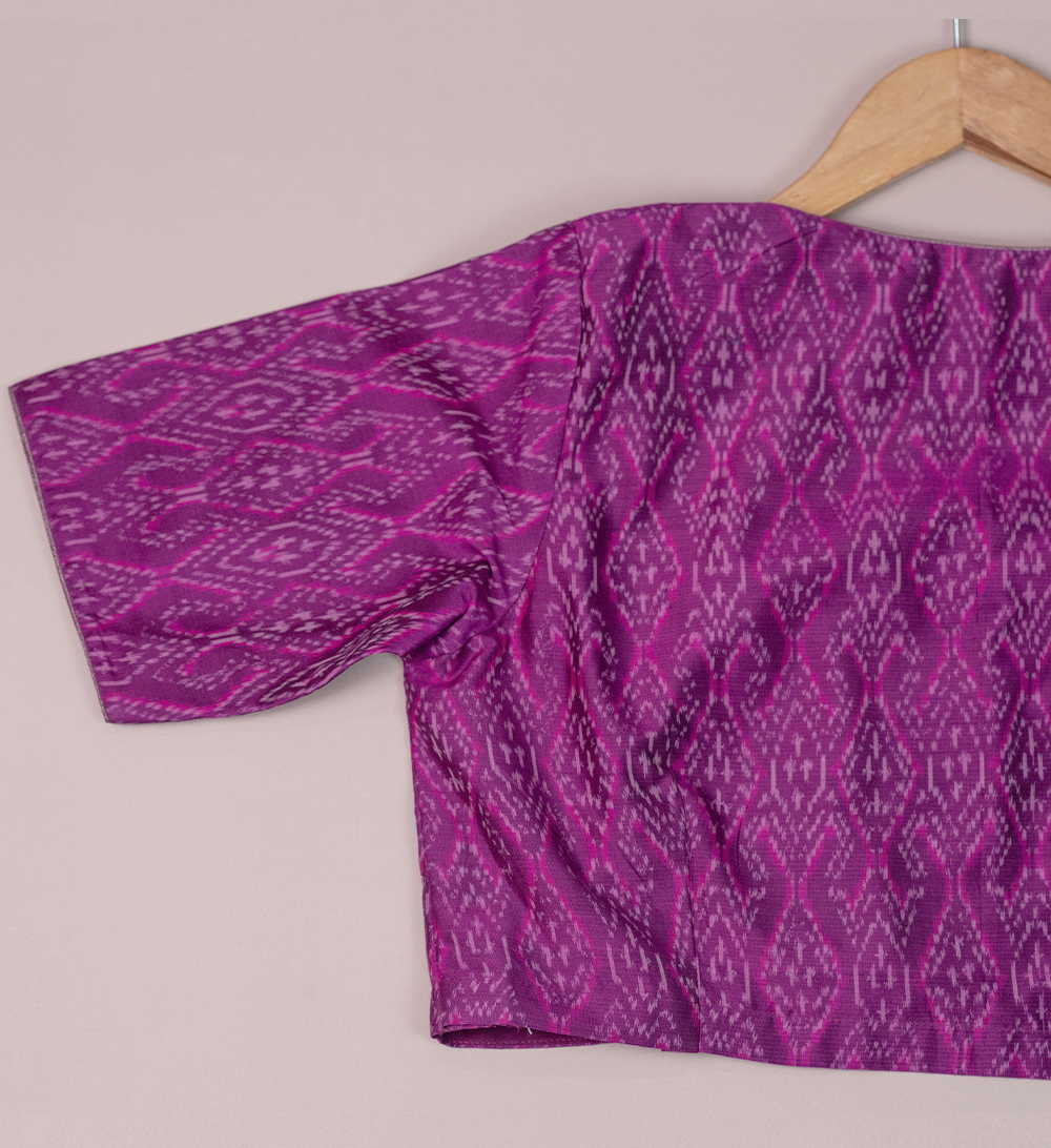 Shades of Violet Ikkat Silk Cotton Stitched Blouse 32,34,36,38,40,42 - Image 2