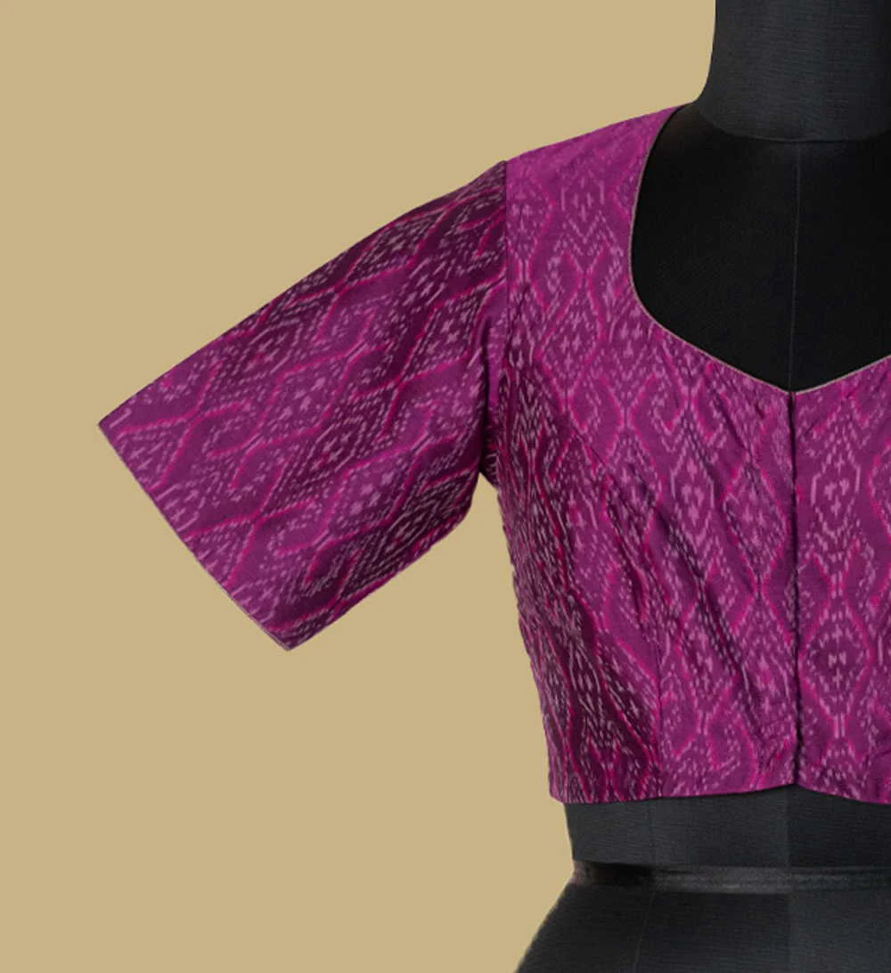Shades of Violet Ikkat Silk Cotton Stitched Blouse 32,34,36,38,40,42 - Image 5