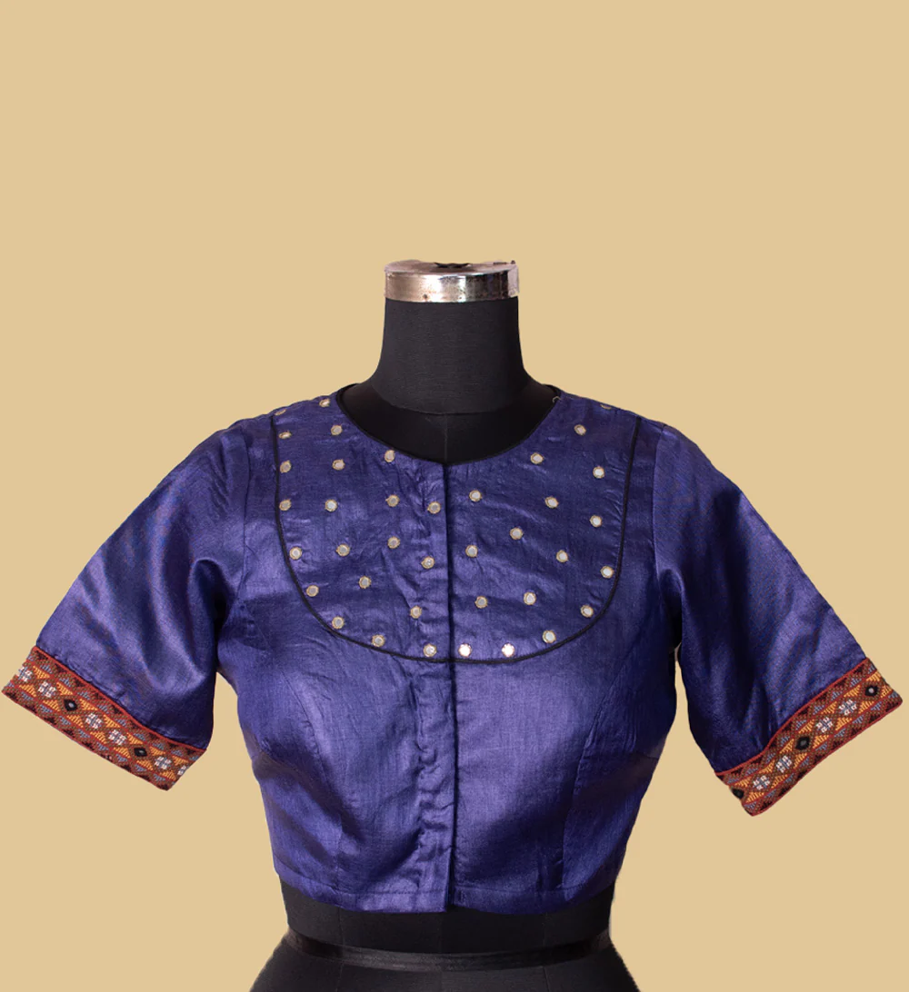 Midnight Purple Tussar Kutch Embroidered Mirror work Blouse 36,38,40,42 - Image 3