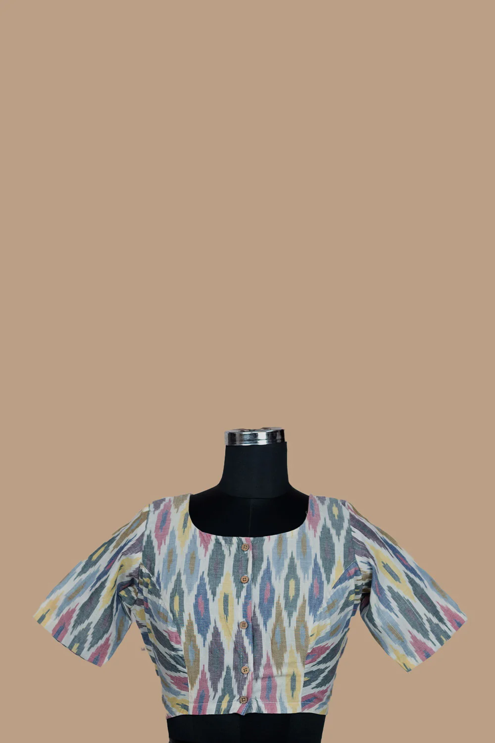 Off-White with Boat Neck Pochampally Stitched Blouse 32, 34, 36, 38, 40 & 42 - Image 3