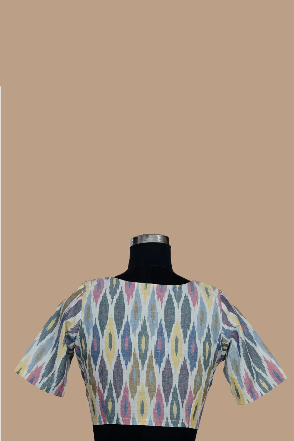 Off-White with Boat Neck Pochampally Stitched Blouse 32, 34, 36, 38, 40 & 42 - Image 5