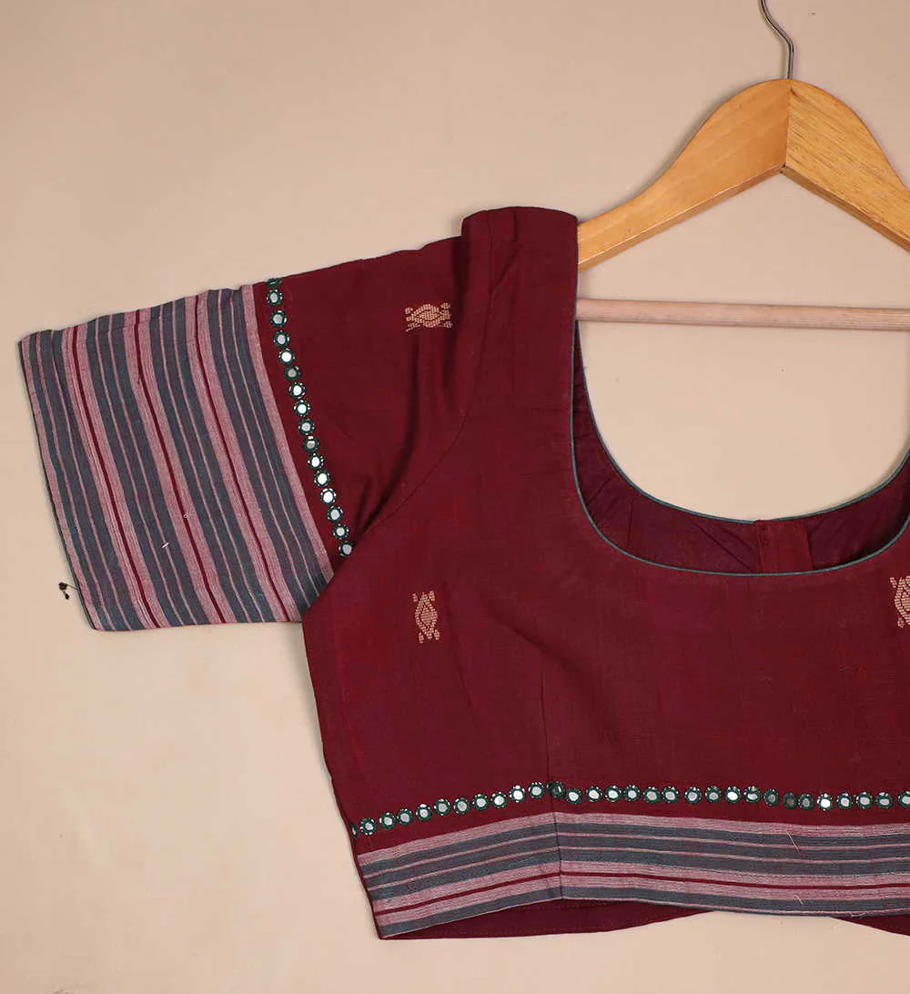 Deep Maroon with Mirror Work Stitched Blouse 34,36,38,40,42