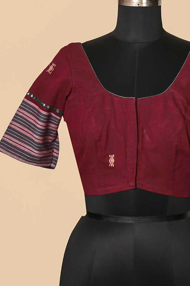 Deep Maroon with Mirror Work Stitched Blouse 34,36,38,40,42 - Image 6