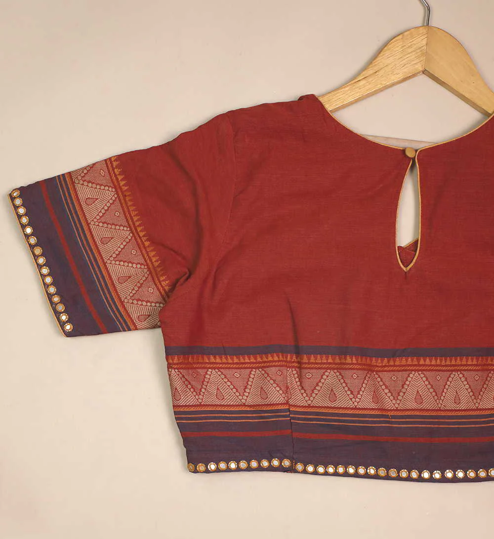 Rust Brown Mirror Work Stitched Blouse 36,38, 40, 42
