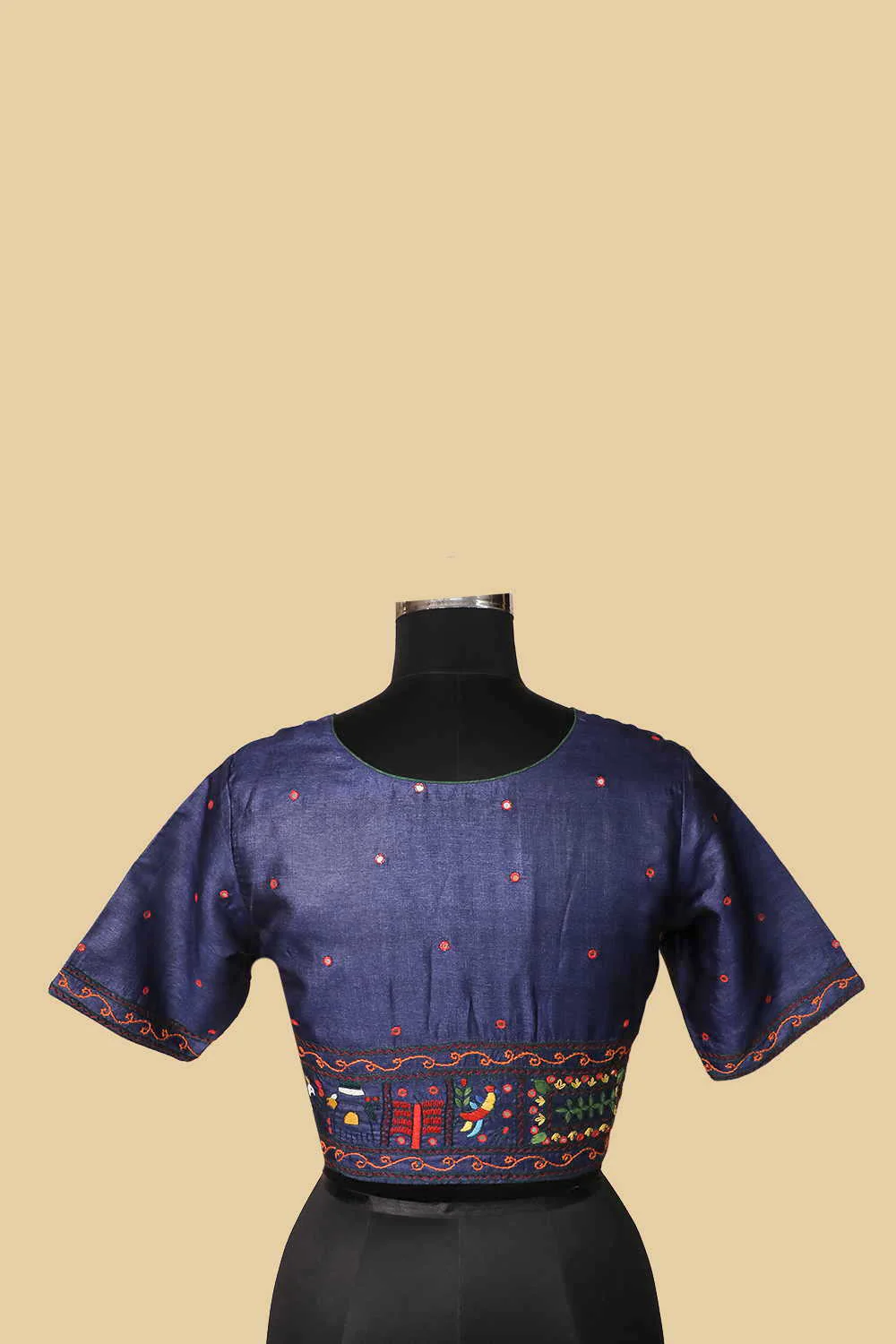 Blue Aari work Tussar Silk Stitched Blouse 36, 38, 40, 42 - Image 4
