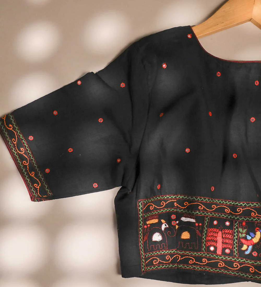 Aari Work Black Mangalagiri Stitched Blouse 34,36,38,40,42