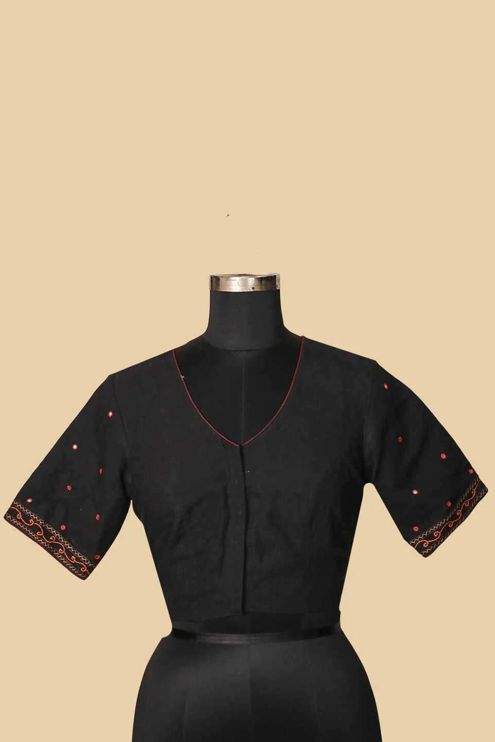 Aari Work Black Mangalagiri Stitched Blouse 34,36,38,40,42 - Image 3