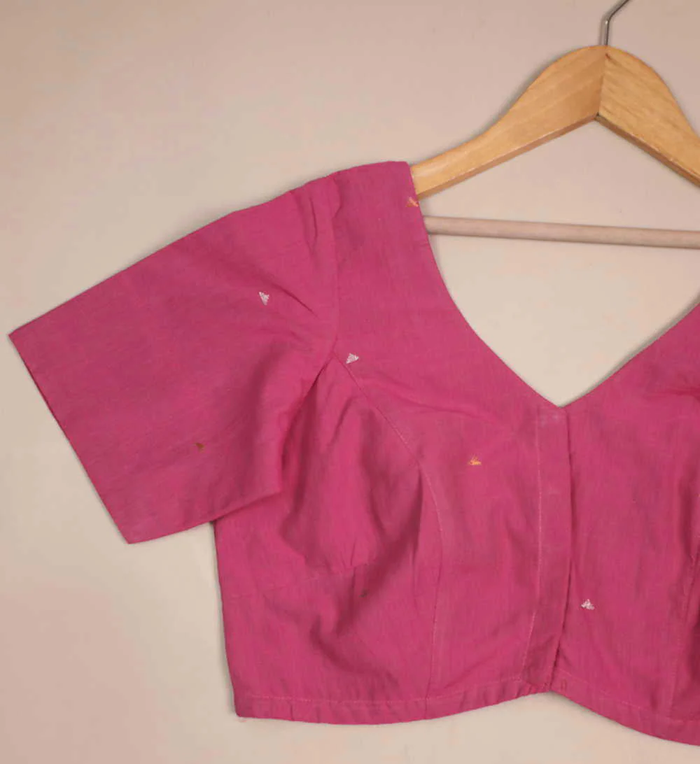 Pink Handwoven Zari Butta Stitched Blouse 38,40,42