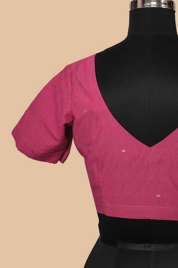 Pink Handwoven Zari Butta Stitched Blouse 38,40,42 - Image 6