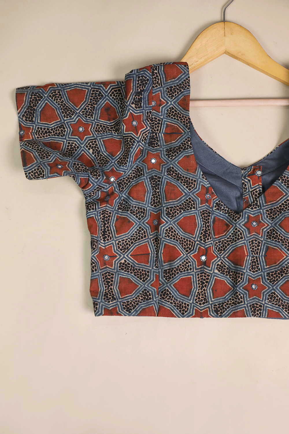 Ajrak V Neck Mirror work Stitched Blouse 32,34,36,38,40,42 - Image 2