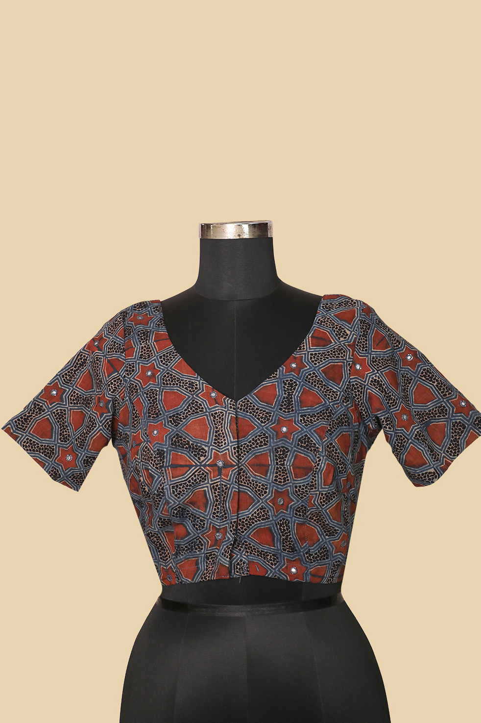 Ajrak V Neck Mirror work Stitched Blouse 32,34,36,38,40,42 - Image 3