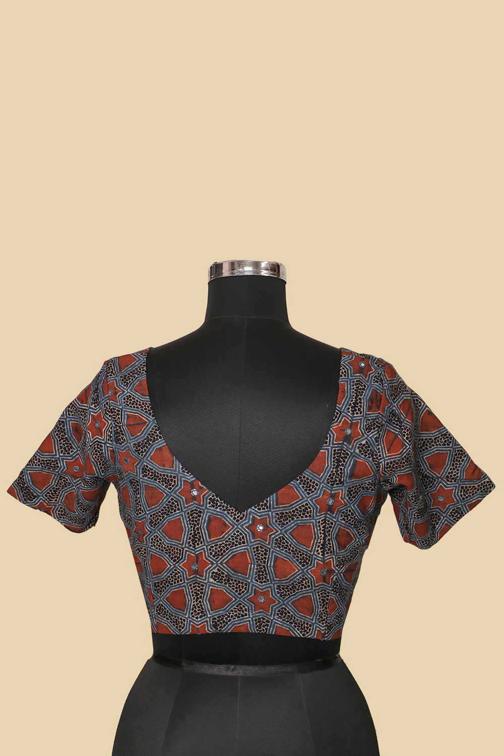 Ajrak V Neck Mirror work Stitched Blouse 32,34,36,38,40,42 - Image 4