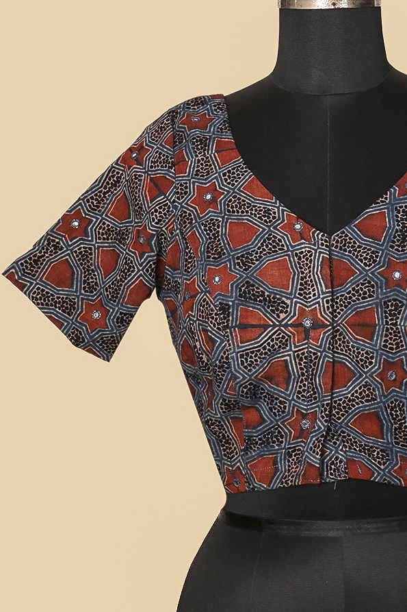 Ajrak V Neck Mirror work Stitched Blouse 32,34,36,38,40,42 - Image 5
