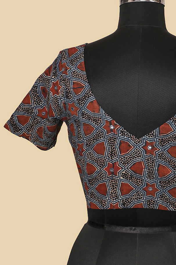 Ajrak V Neck Mirror work Stitched Blouse 32,34,36,38,40,42 - Image 6