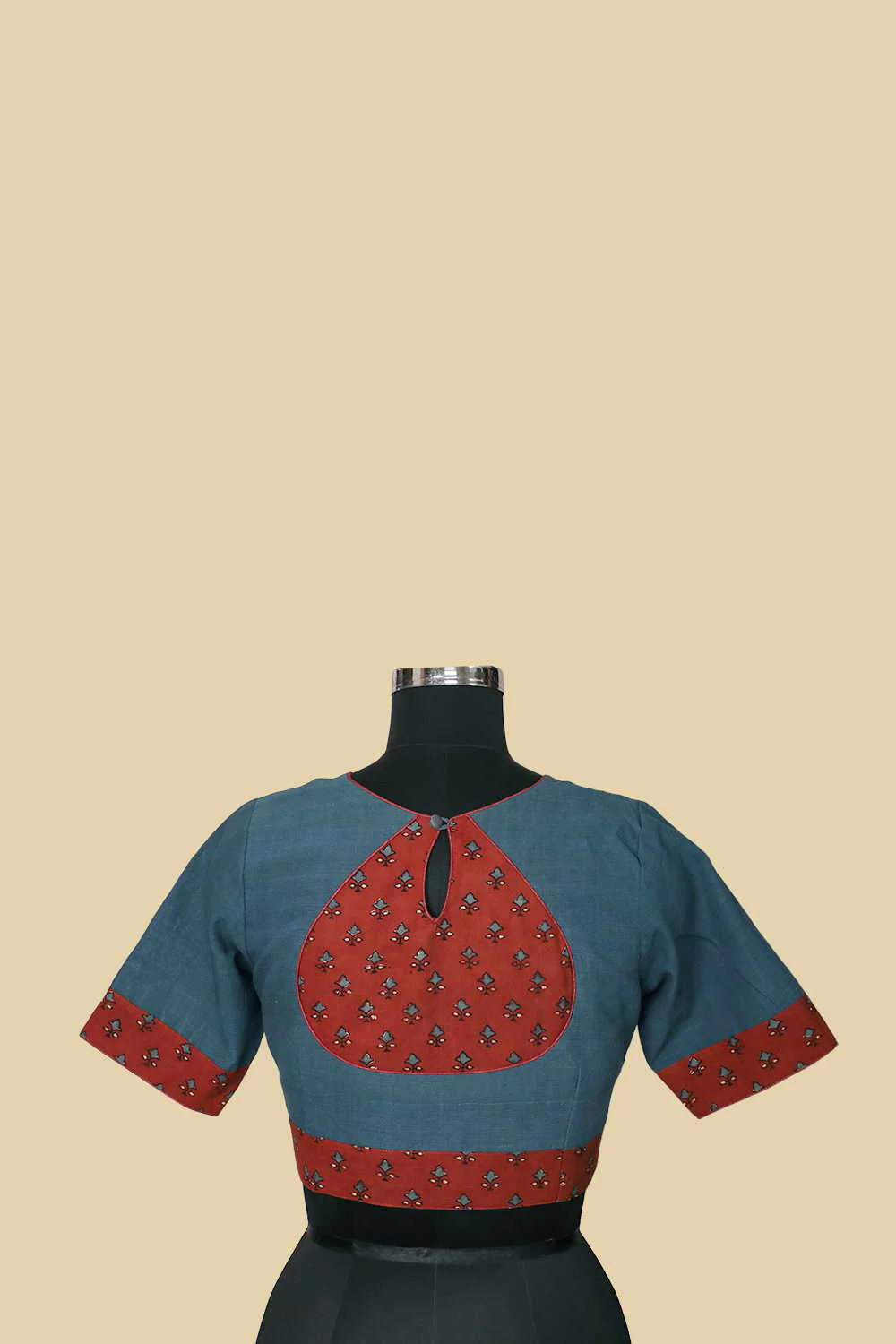 Blue Handspun with Ajrak Stitched Blouse 32,34,36,38,40,42 - Image 3